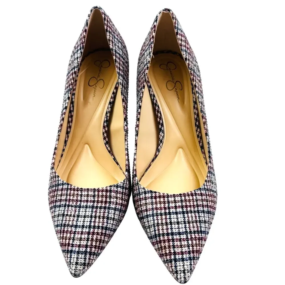 Jessica Simpson Nettles Plaid Preppy Sparkle Rhinestone Pumps Women's Size 6.5